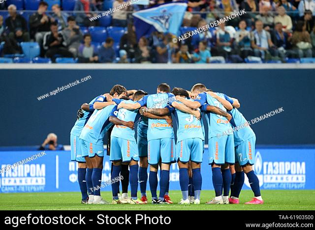RUSSIA, ST PETERSBURG - SEPTEMBER 7, 2023: Sepahan Isfahan players huddle before the start of an international football friendly between Russia's Zenit St...