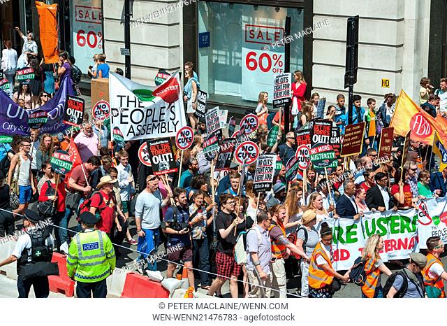 Thousands march from London's Oxford Circus to Parliament Square to voice their dismay against the UK government's austerity measures