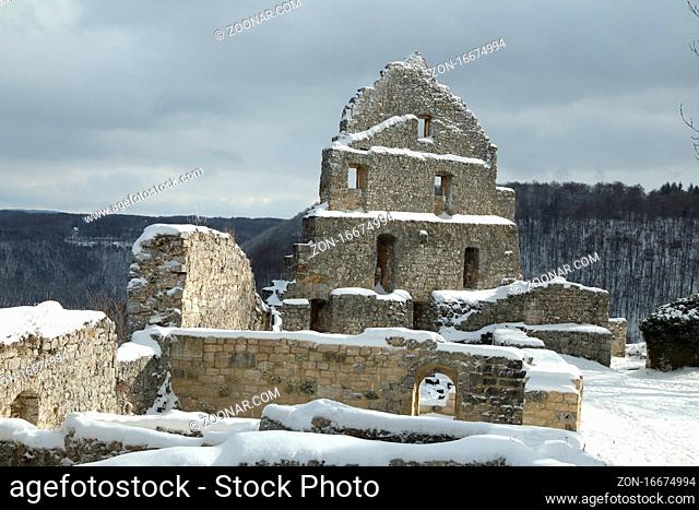 ruins hohenurach in Bad Urach in winter time , swabian alb