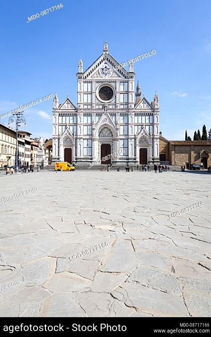 The Basilica of Santa Croce in the homonymous square. Florence (Italy), April 17th, 2021