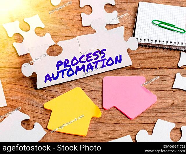 Inspiration showing sign Process Automation, Business overview Transformation Streamlined Robotic To avoid Redundancy Building An Unfinished White Jigsaw...