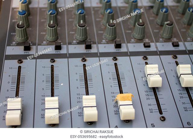 closeup buttons equipment for sound mixer control