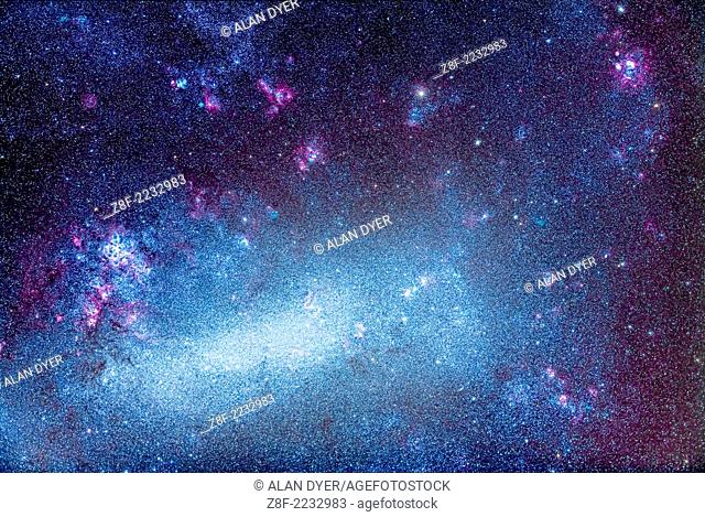 The Large Magellanic Cloud (LMC), an irregular satellite galaxy of the Milky Way, and one of the prime attractions of the southern hemisphere sky