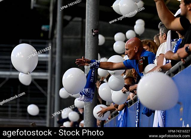 Illustration shows supporters with white balloons in tribute for young Gent's supporter Leonard (17) who was killed after being hit by a car while he was riding...