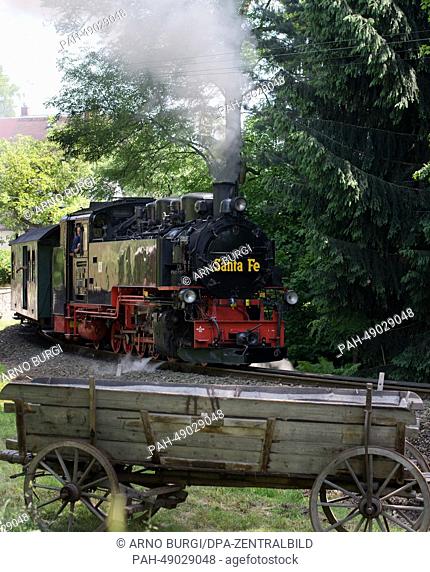 A Santa Fe Express train at the 23rd Karl May Festival in Radebeul, Germany, 31 May 2014. The Karl May Festival with the motto ""Indian Spirit"" runs from 30...