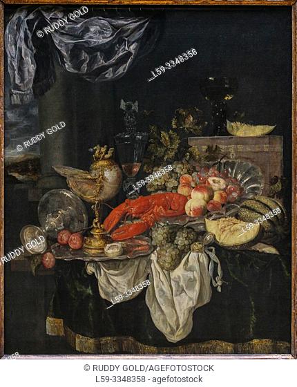 "Large Still Life with Lobster", 1653, by Abraham van Beyeren (1620/21-1690)