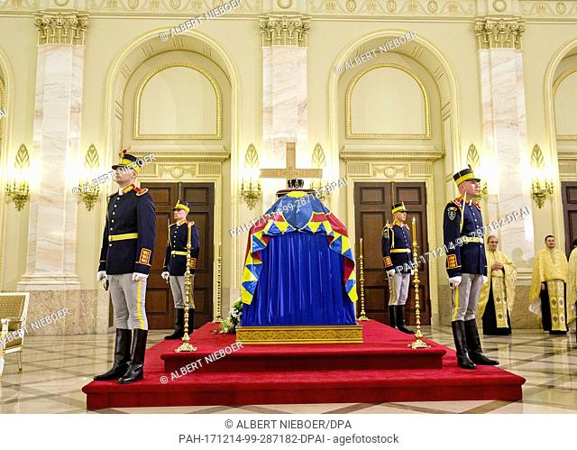 Coffin of late King Michael I of Romania lies in state in the Throne Hall of the Royal Palace in Bucharest, on December 14