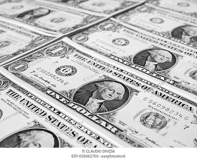 Dollar banknotes 1 Dollar currency of the United States useful as a background in black and white
