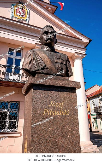 Bust of Jozef Pilsudski in front of the Town Hall. Konin, Greater Poland Voivodeship, Poland