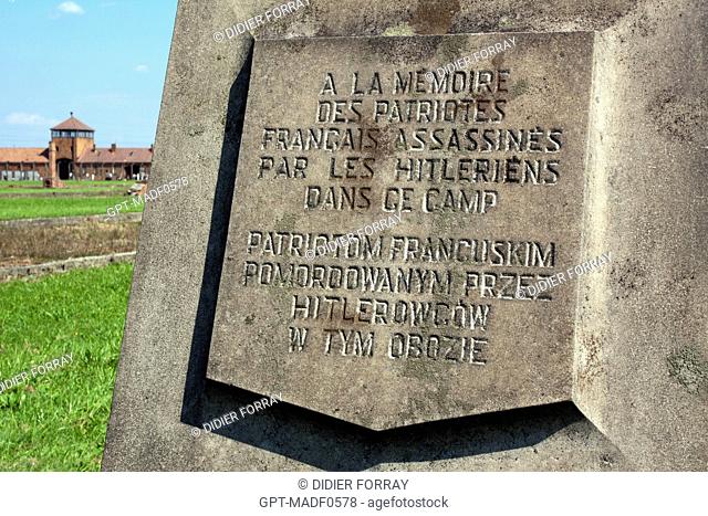COMMEMORATIVE STELE IN MEMORIAL TO THE FRENCH WHO DIED IN THE CONCENTRATION CAMP AUSCHWITZ II – BIRKENAU DURING THE SECOND WORLD WAR