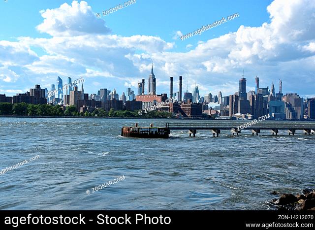 View of Manhattan, New York, from Domino Park in Brooklyn