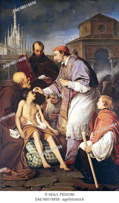 St Charles Borromeo visiting the plague victims, by Giuseppe Mancinelli (1813-1875), oil on canvas, cm 180x285, Church of San Carlo all'Arena, Naples, Campania