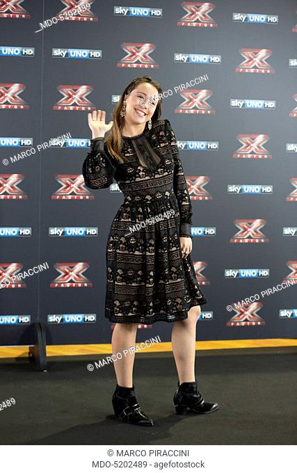 TV hostess Aurora Ramazzotti during the press conference of presentation of the first live episode of the talent show X Factor (Italy series 10)