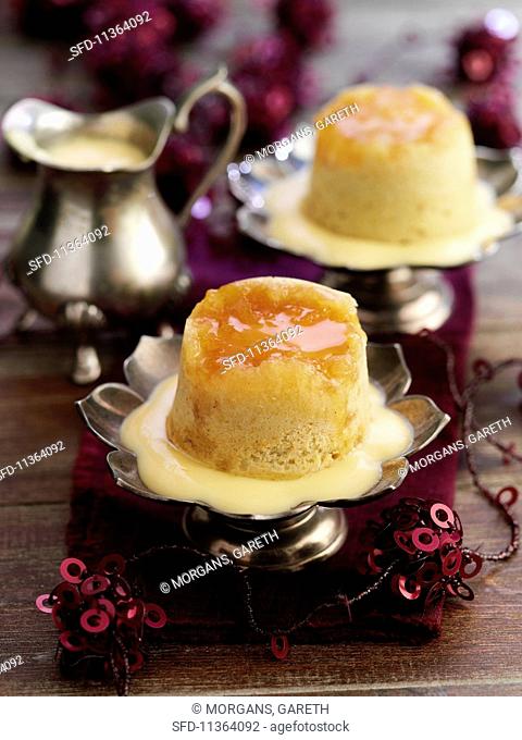 Steamed ginger pudding with vanilla sauce
