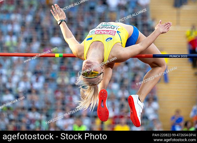 21 August 2022, Bavaria, MŸnchen: Athletics: European Championships, Olympic Stadium, High Jump, Women, Final. Yuliya Levchenko from Ukraine in action