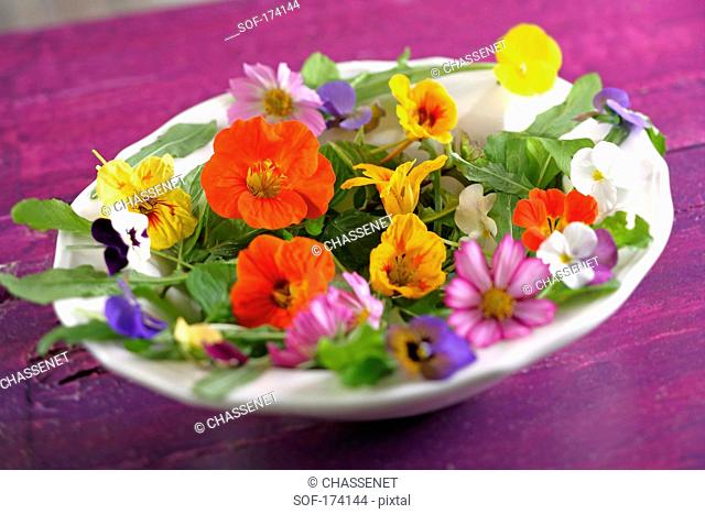 Edible flowers :wild pansy, cosmos and nasturtium