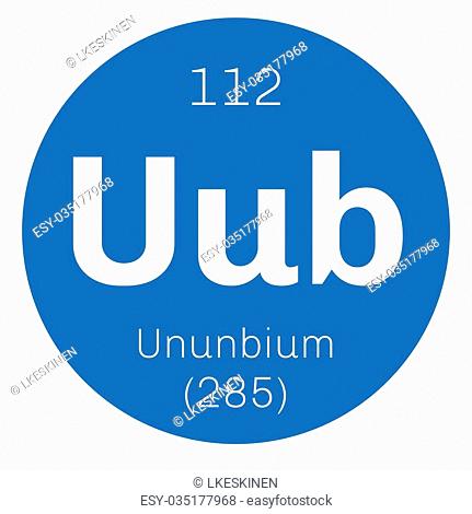 Ununbium chemical element. Extremely radioactive synthetic element. Colored icon with atomic number and atomic weight. Chemical element of periodic table