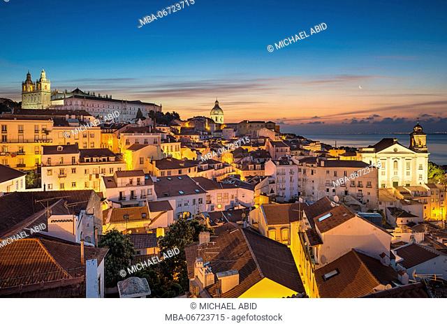 Alfama old town district in Lisbon at night, Portugal