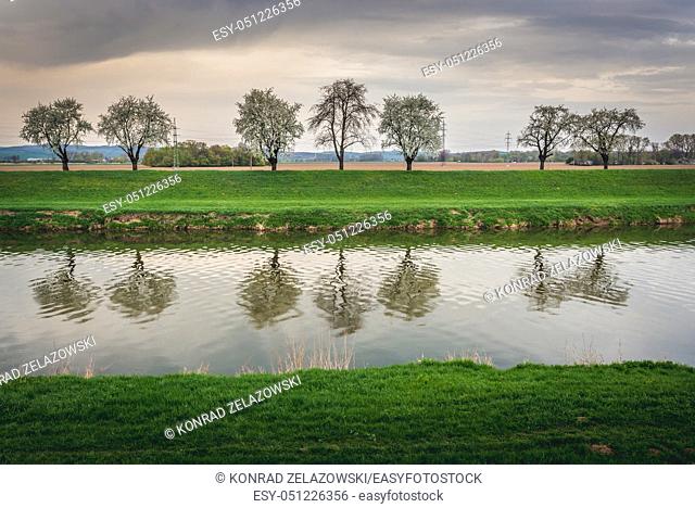 Morava river bank in Uherske Hradiste city in Zlin Region, Moravia in Czech Republic