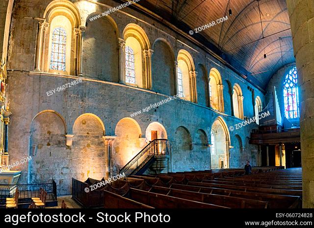 Dinan, Cotes-d-Armor / France - 19 August 2019: interior view of the historic Basilica de Saint-Sauveur church in the Breton town of Dinan