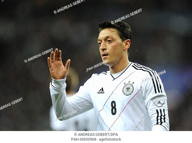 Germany's Mesut Oezil gesturs during the international friendly soccer match France vs. Germany at the Stade de France in Paris, France, 06 February 2013