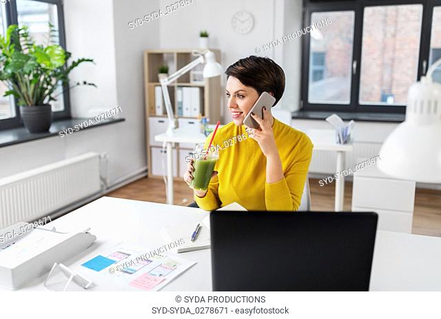 ui designer calling on smartphone at office