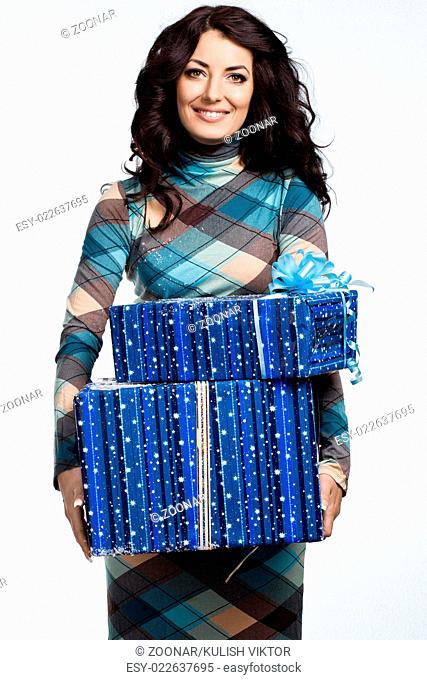 beautiful fashionable woman with gift box