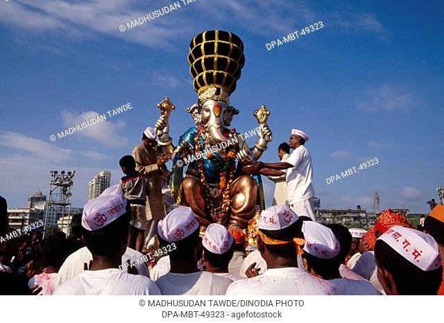Immersion of Elephant headed God on Ganesh ganpati Festival ; Mumbai Bombay ; Maharashtra ; India