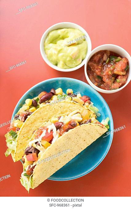 Vegetable tacos, guacamole, salsa Mexico