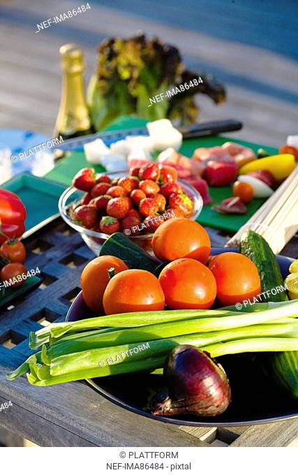 Vegetables and fruits on table