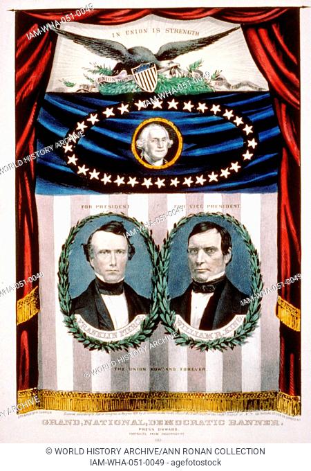 Presidential campaign banner featuring bust portraits of candidates 'For President Franklin Pierce' and 'For Vice President William R