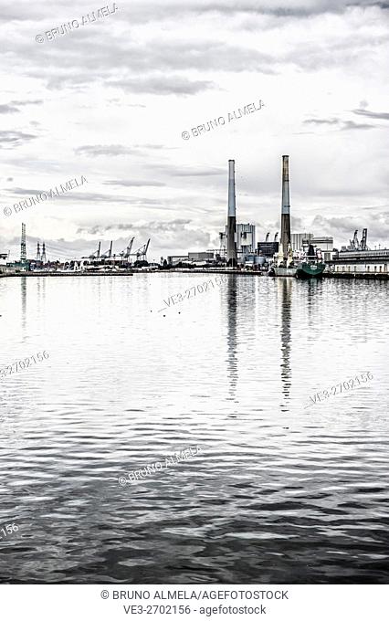 Power plant located in the port of Le Havre (department of Seine-Maritime, region of Normandie, France)