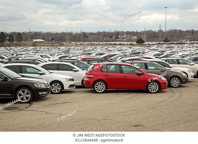 Pontiac, Michigan - Thousands of Volkswagen diesel vehicles are parked at the vacant Pontiac Silverdome. VW bought back the cars back from their owners as a...