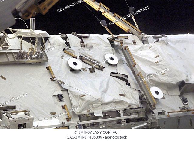 A high angle view of the S0 (S-zero) truss which was photographed during a six hour, four minute spacewalk, the second of three scheduled for the STS-112...