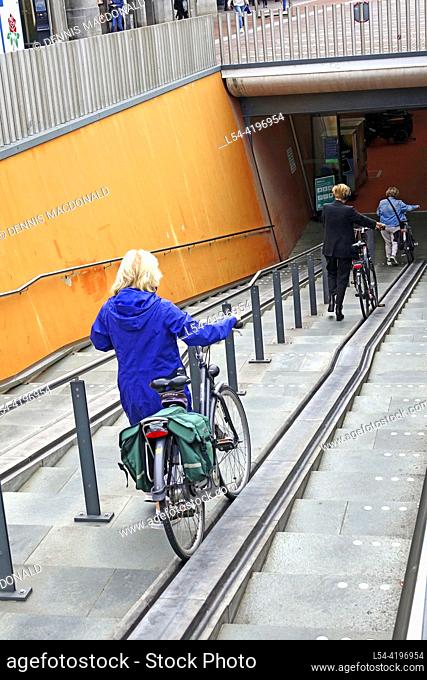 Bicycle Bike ramp entrance to train station Haarlem Amsterdam Netherlands