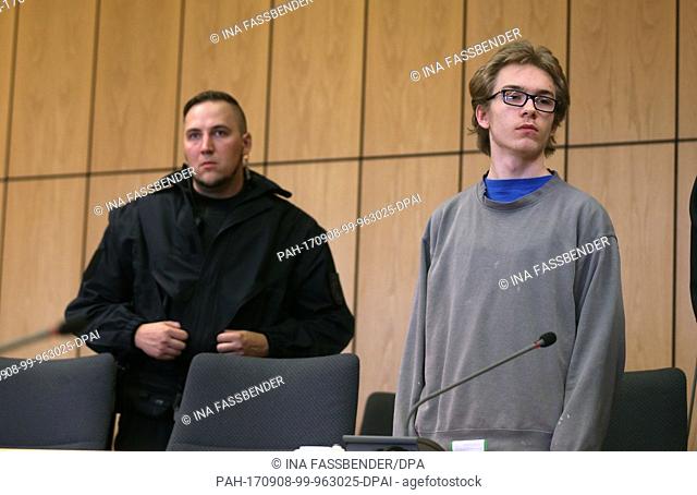The defendant Marcel H. stands in the dock during the first day of his trial at the district court in Bochum, Germany, 8 September 2017