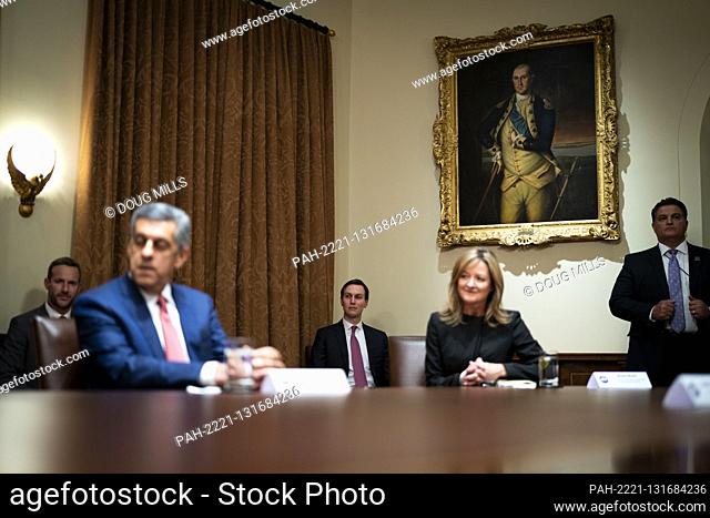 Jared Kushner, Assistant to the President and Senior Advisor looks on as United States President Donald J. Trump makes remarks during a meeting with Healthcare...