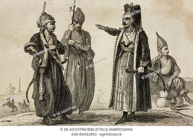 Janissaries (Yeni-tcheri), Turkey, engraving by Lemaitre, Lalaisse and Chaillot, from Turquie by Joseph Marie Jouannin (1783-1844) and Jules Van Gaver