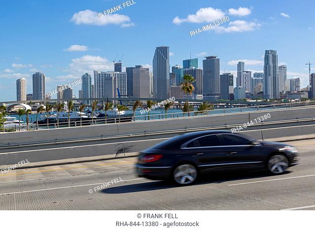 View of Downtown Miami from MacArthur Causeway, Miami, Florida, United States of America, North America