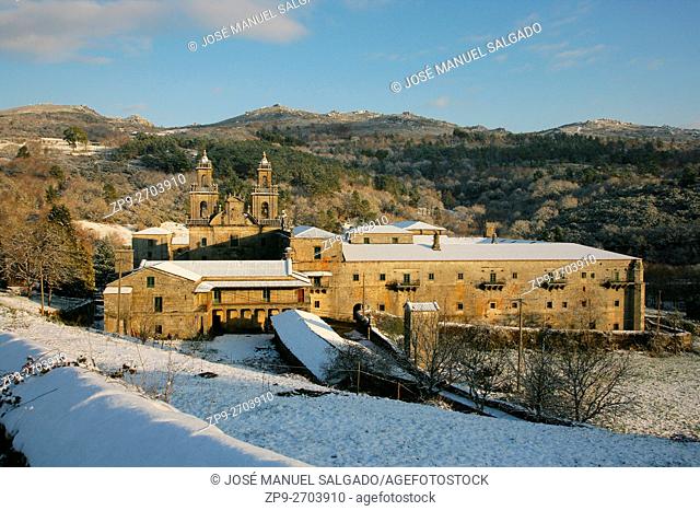 Monastery of Oseira in winter covered by the snow