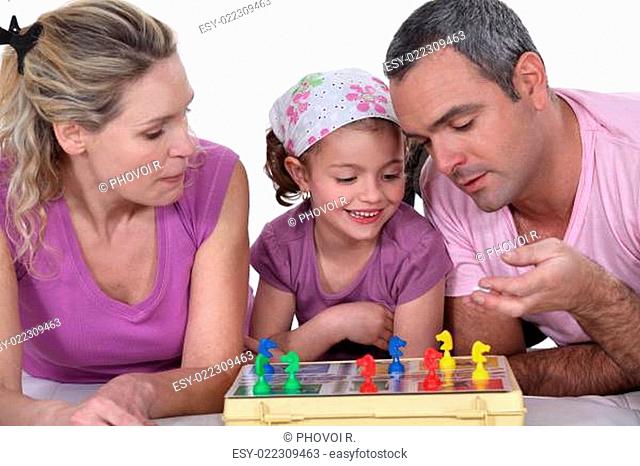 A family playing a board game together