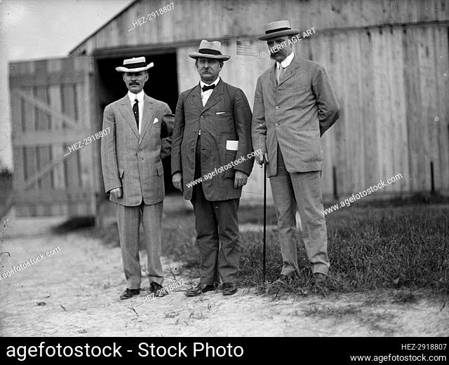 Wright Flights, Fort Myer, Va, July 1909. Spectators: Maj. G.O. Squier; Rep. Prince; Gen. Allen. Creator: Harris & Ewing