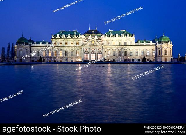 19 January 2020, Austria, Wien: View in the evening to the Belvedere Palace in the baroque garden. Photo: Robert Michael/dpa-Zentralbild/dpa