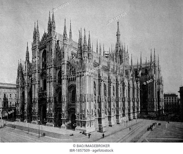 One of the first autotype prints, Milan Cathedral, historic photograph, 1884, Italy, Europe