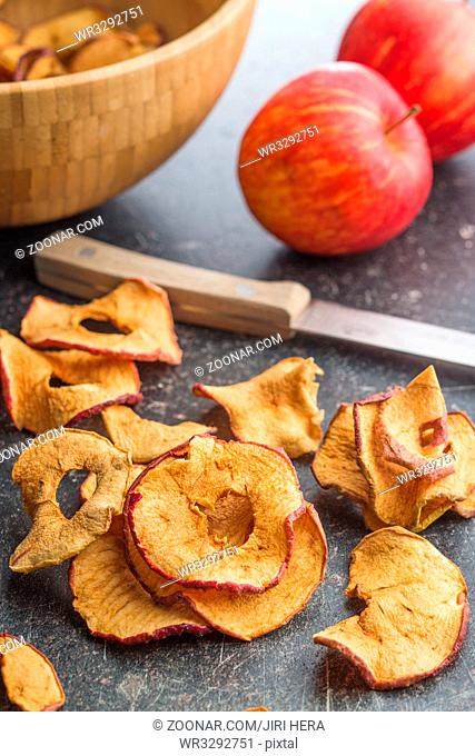 Dried apple slices on kitchen table