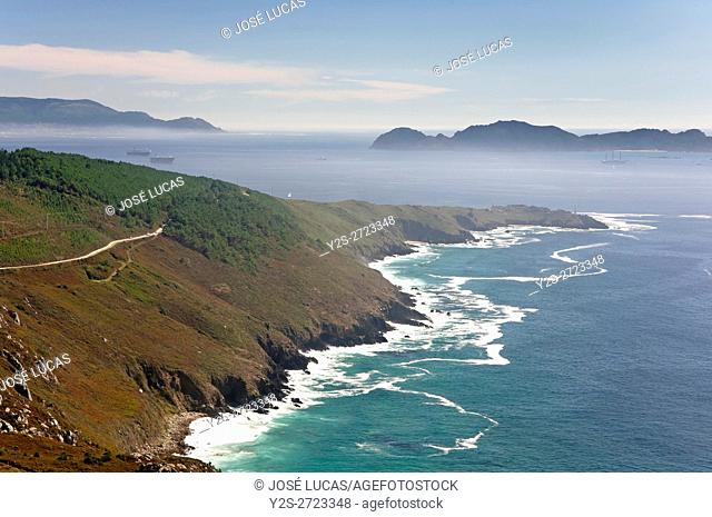 Panoramic view of the Cape Home with fog, Donon, Pontevedra province, Region of Galicia, Spain, Europe