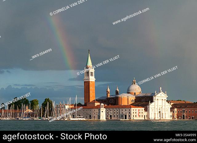 A rainbow adorns the sky over San Giorgio Maggiore in Venice, Italy on May 19, 2013 seen from San Marco square