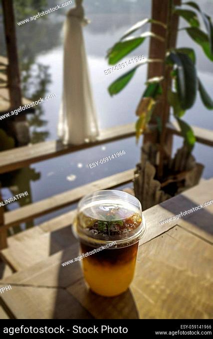 A glass of iced coffee in the morning, stock photo
