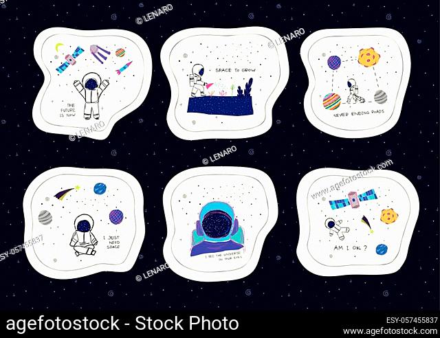 Universe Space astronaut nature Star cutout scircle sticker set moon satellite travel cosmos astronomy graphic design typography element
