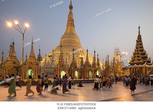 Shwedagon pagoda by night, Yangon, Myanmar, Asia